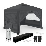 Carpa Plegable 3x3m Gris UPF50+ para 10 Personas con 4 Paredes y Bolsa