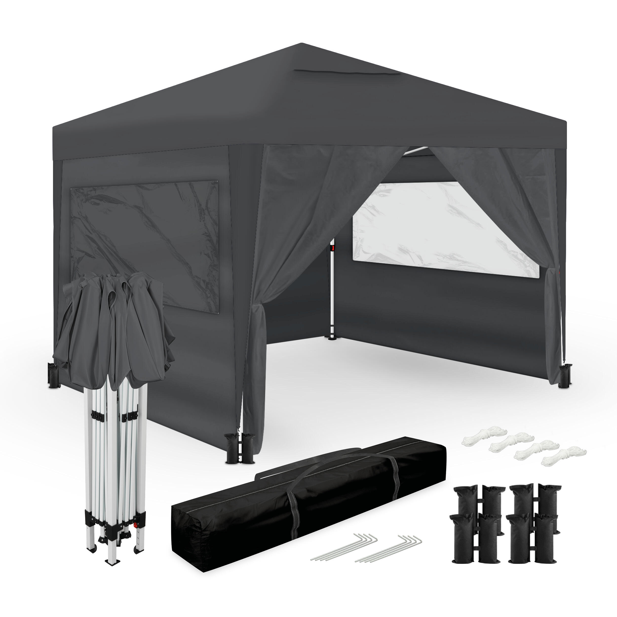 carpa-decathlon-3x3-fresh-483xtt-1.jpg Carpa Plegable 3x3m Gris UPF50+ para 10 Personas con 4 Paredes y Bolsa - Imagen 1
