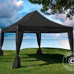 Carpa plegable FleXtents Steel 3x4,5m, Negro, incl. 4 cortinas decorativas