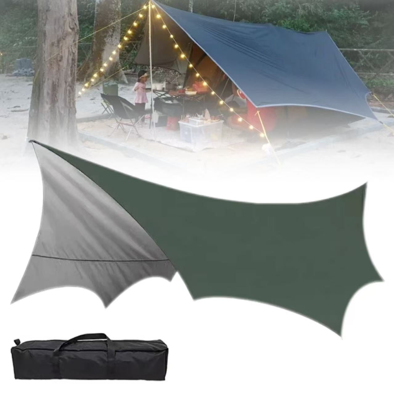 lona-camping-928ksv-1.jpg Lona impermeable para camping, tienda de campaña exterior, toldo octogonal, apta para tiendas de playa, 5,1 x 5,1 m (verde) - Imagen 1