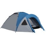Outsunny Tienda de Campaña para 3 4 Personas con Ventanas 2 Bolsillos y Bolsa de Transporte 250x300x130 cm Gris y Azul | Aosom España
