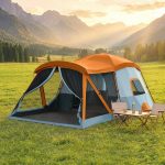 Tienda de Campaña Outsunny Poliéster Tafetán, PE Naranja y Azul 530x380x220 cm