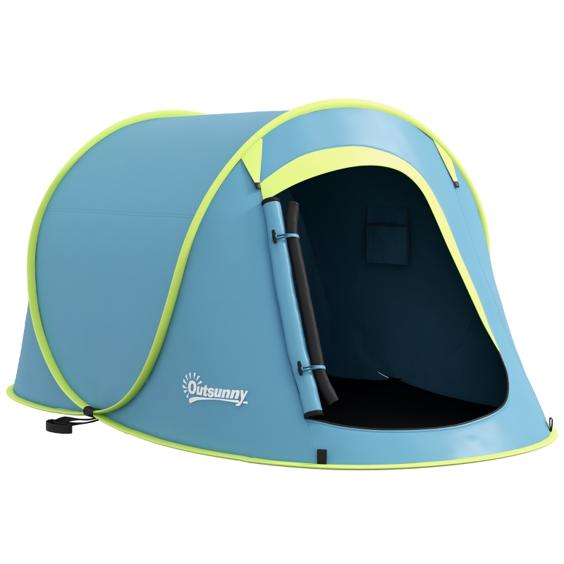 tienda-campana-2-personas-138tqf.jpg Outsunny Tienda de Campaña para 2 Personas Tienda Acampada Impermeable de 2000 mm con Bolsa de Transporte 245x148x105 cm Azul | Aosom España - Imagen 1