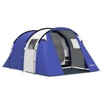 Tienda de campaña para 4 personas, 2 habitaciones, impermeable hasta 3000 mm, con esterilla y bolsa de transporte, 420x300x200cm, azul oscuro.