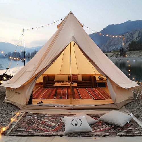 tienda-campana-familiar-800dqt.jpg VEVOR Tienda de Campana de Lona de 6m, Carpa de Yurta para 4 Estaciones Tienda de Campaña Familiar con Agujero para Estufa de Leña y Bolsas de Almacenamiento para Glamping de hasta 10 Personas, Fiesta - Imagen 1