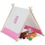 Relaxdays Tienda Campaña Infantil, Forma Tipi, Casita Juegos Niñas, Interior y Exterior, 92 x 120 x 86 cm, Blanco y Rosa