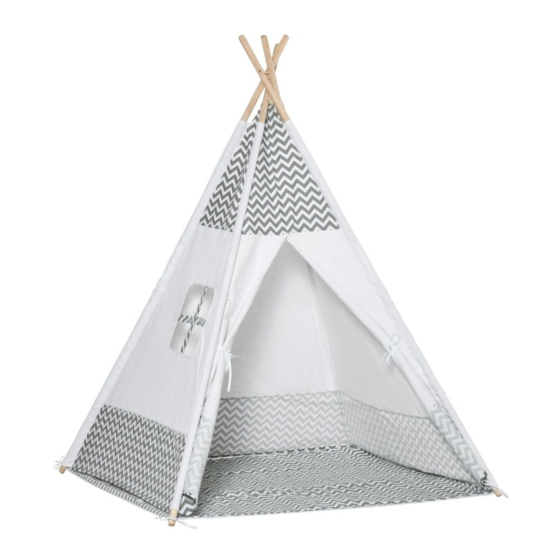 tienda-campana-infantil-584quk.jpg HOMCOM Tienda de Campaña para Niños de +3 Años Tipi Infantil de Madera Portátil con Ventana Colchoneta y Bolsa de Transporte para Interiores y Exteriores 120x120x155 cm Gris 120x120x155cm | AOSOM ES - Imagen 1