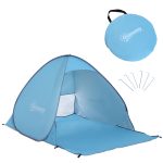 Outsunny Tienda de Playa para 1 2 Personas Pop Up con Ventanas tipo Refugio con Protección Solar UV 200x150x119 cm Azul |Aosom