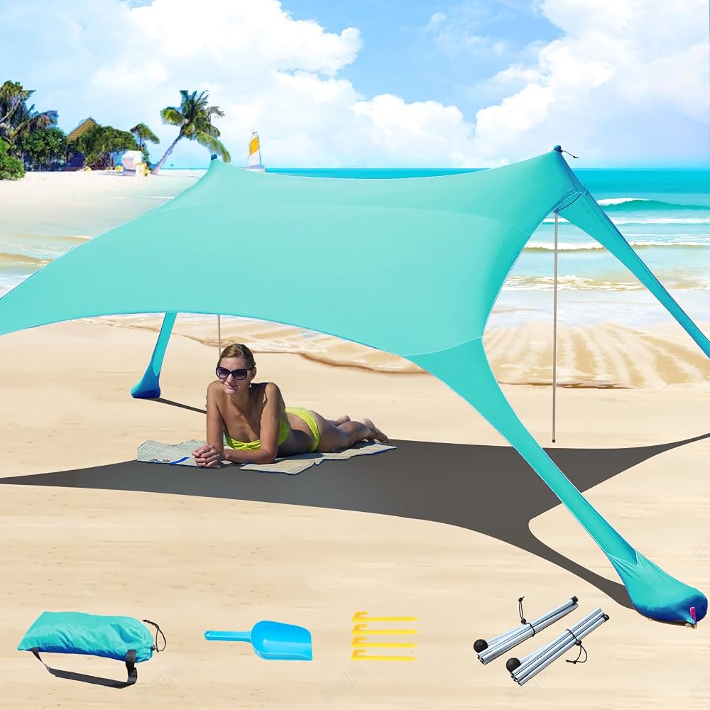 tienda-campana-playa-535otl.jpg Tienda de campaña de Playa de 7 x 7 pies, protección UV UPF50+, toldo para Exteriores, toldo con 2 Postes para Camping, Playa, Pesca, Patio Trasero y Picnic, Turquesa : Amazon.es: Deportes - Imagen 1
