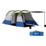 Tienda de Campaña Plegable para 2 Personas 2 Habitaciones Bolsa de Transporte 420x200x150 cm Azul Oscuro y Verde