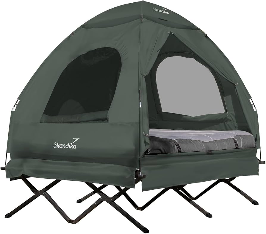 tienda-de-campana-2-personas-473ztr.jpg Skandika Haug Tienda de campaña 2 Personas | Cama de Camping elevada, colchón de Aire Inflable, Impermeable, Cama de Campamento al Aire Libre, hasta 160 kg (Verde Oscuro) : Amazon.es: Deportes y aire libre - Imagen 1