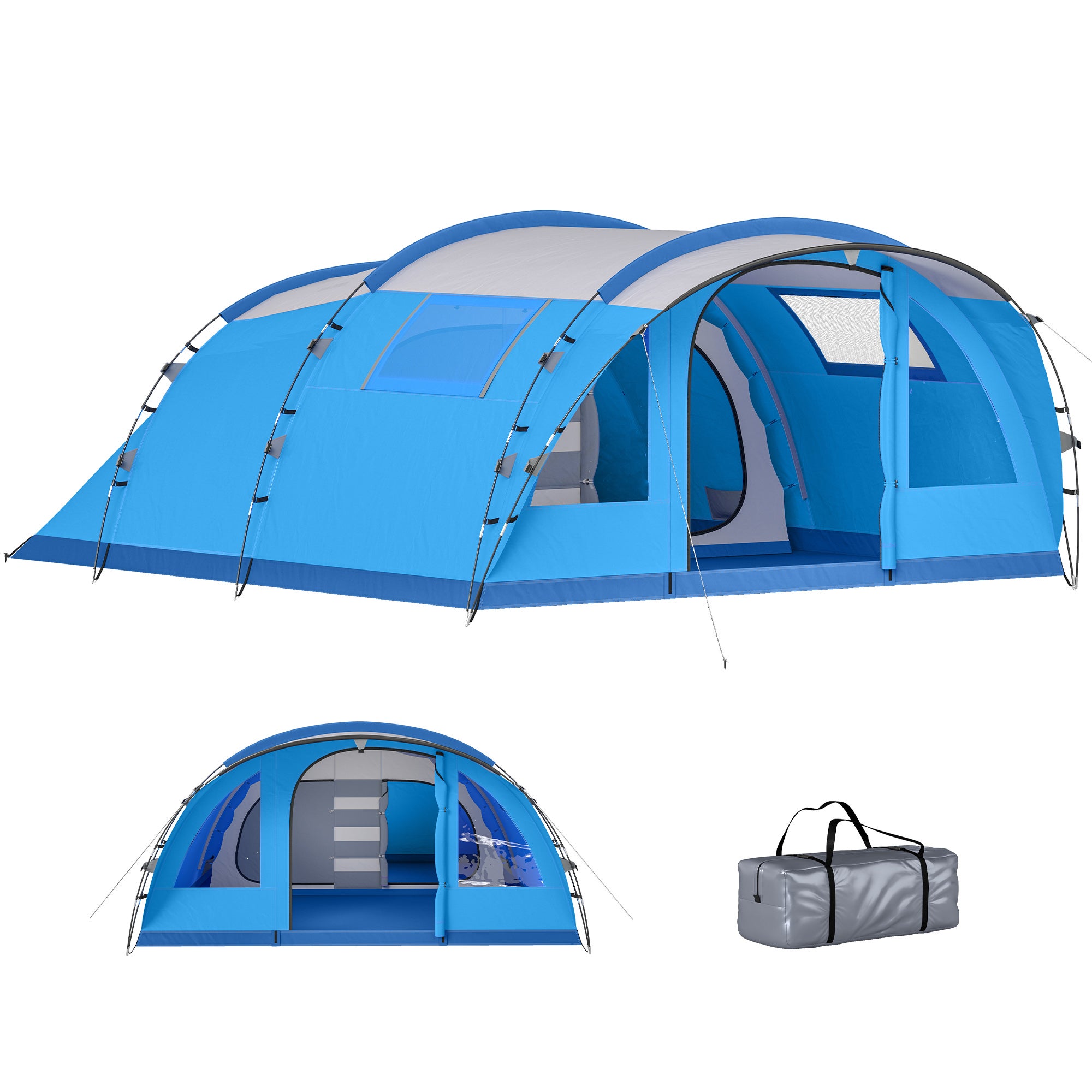 tienda-de-campana-4-personas-219kdv.jpg Tienda de campaña tipo túnel familiar para 4 personas con 3 habitaciones, 1 puerta, 4 ventanas, impermeable, fácil de montar. - Imagen 1