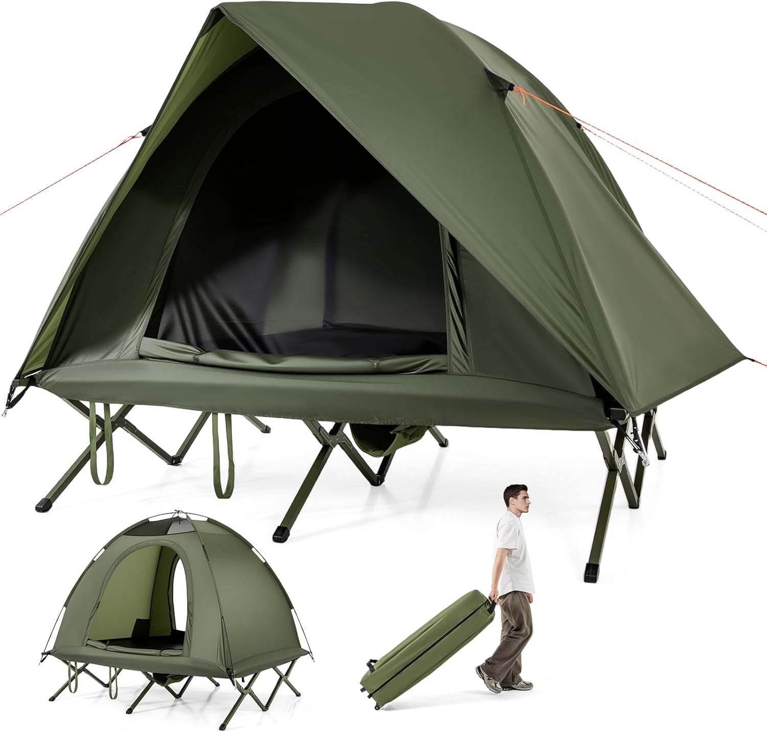 tienda-de-campana-alta-407iwv.jpg Tienda de Campaña con Cama para 2 Personas, Toldo con Cama Elevada, Bolsa de Transporte de Ruedas, Funda Paar Lluvia Impermeable, Verde | Leroy Merlin - Imagen 1