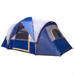 Tienda de campaña 6 personas con 3 dormitorios 455x220x190 cm gris y azul