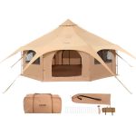VEVOR Tienda de Campana de Lona de 5m, Carpa de Yurta para 4 Estaciones, Tienda de Campaña Familiar con Agujero para Estufa de Leña y Bolsas de ...
