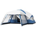 Tienda de campaña familiar para 6 8 personas impermeable 518x487x237cm acero azul con ventanas y vestíbulo para camping exterior