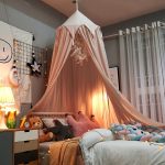 Tienda de campaña con forma de cúpula y pompones para habitación infantil, montaje en el techo, sin agujeros Rosa