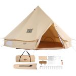 VEVOR Tienda de Campaña de Lona 4 m de Yurta, Tienda de Campaña Familiar, Carpa con Agujero de Estufa para 4 Estaciones, con Bolsas de Almacenamiento ...