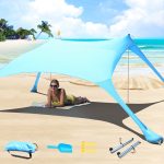 CUUPO Tienda de campaña de Playa 2 x 2.1 m, protección UV UPF50+, toldo para Exteriores con 2 Postes para Camping, Pesca, Patio Trasero y picnics con Manta de Playa, Azul :