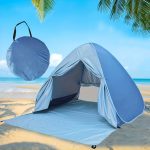 Tienda de campaña portátil impermeable, plegable, para dos personas, para playa, color azul, con cortina.