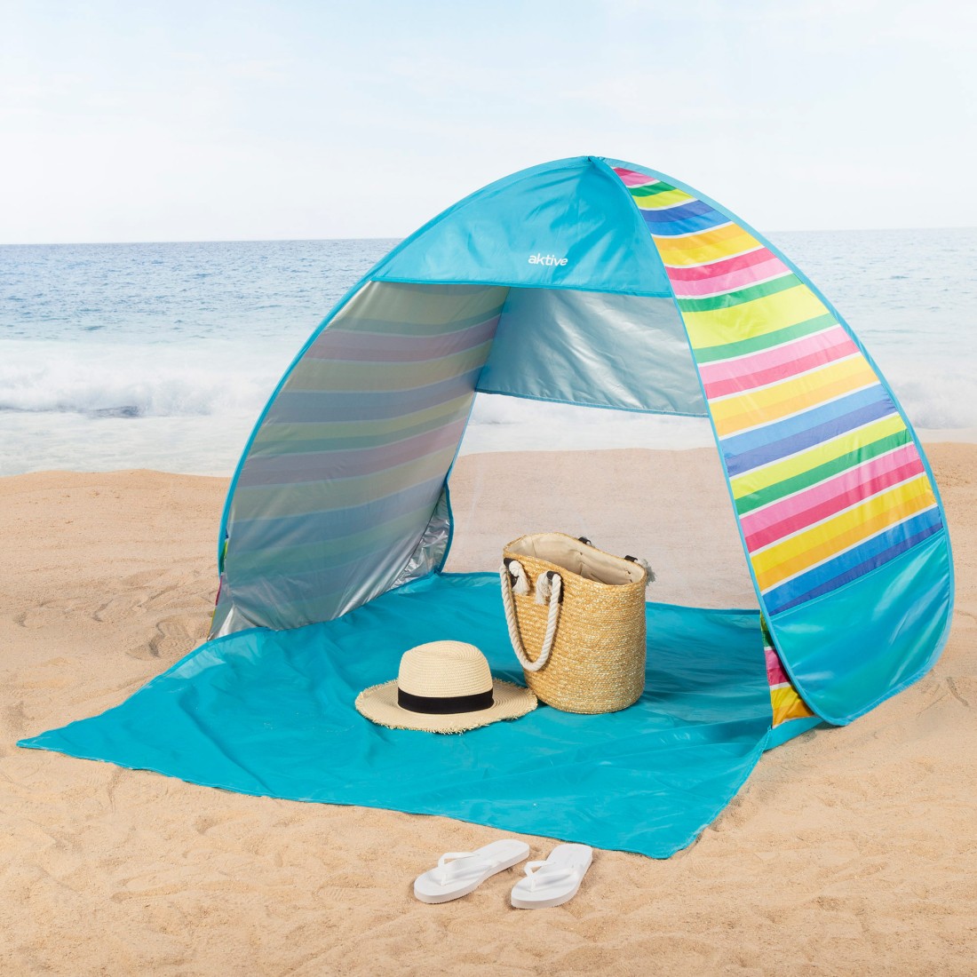 tienda-de-campana-para-playa-873ajx.jpg Paravientos y carpa de playa Pop Up multicolor para 2 personas UV50 con suelo - Imagen 1