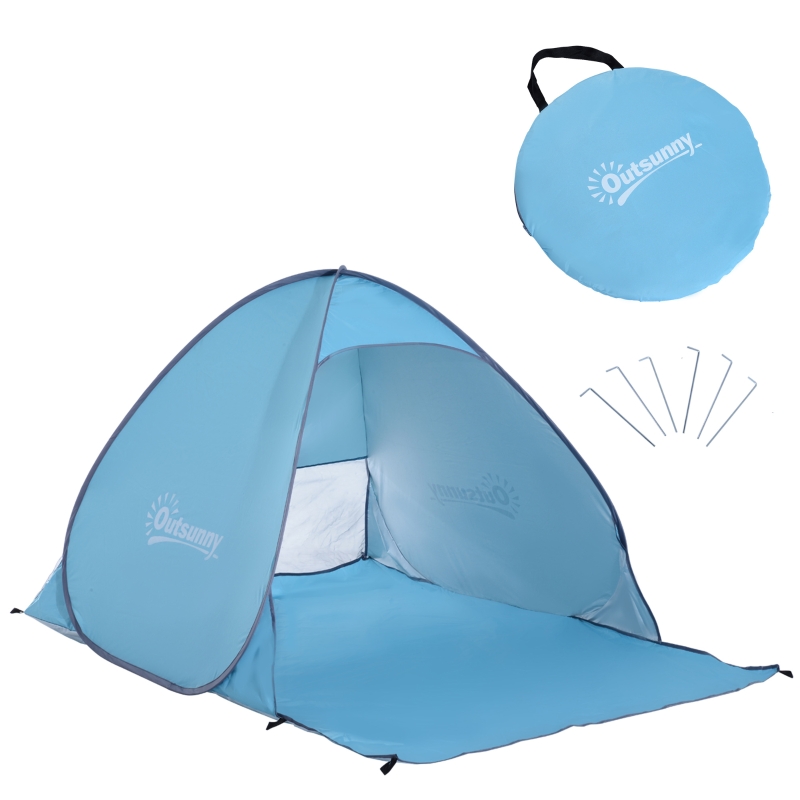 tienda-de-campana-para-playa-921qam.jpg Outsunny Tienda de Playa para 1 2 Personas Pop Up con Ventanas tipo Refugio con Protección Solar UV 200x150x119 cm Azul |Aosom - Imagen 1