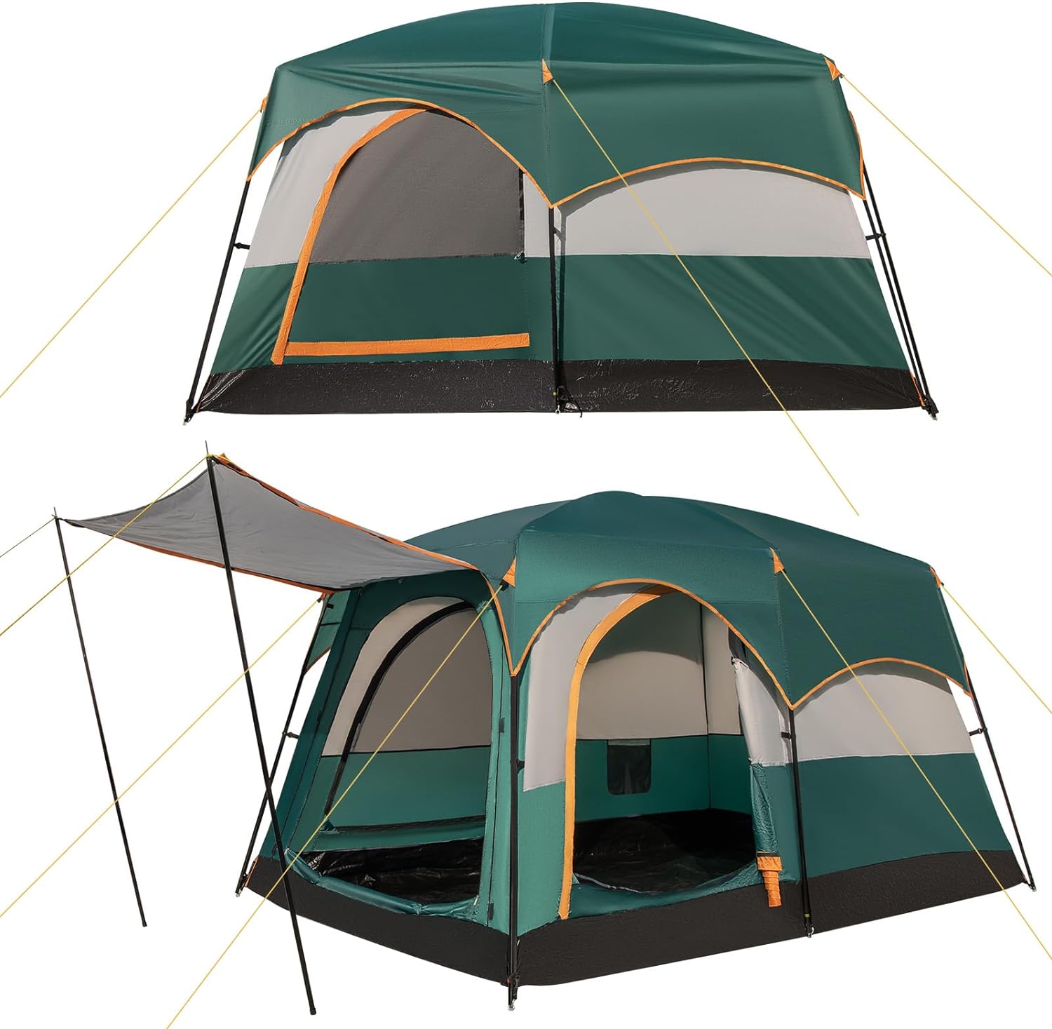 tiendas-de-campana-familiares-tipo-chalet-384kks.jpg Tienda de campaña para 6 Personas con 2 dormitorios Independientes, Doble Capa y sobretecho, Lona de Polietileno y Ventanas de Malla - Imagen 1