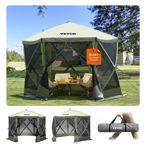 toldo-camping-752cmy-1.jpg VEVOR Carpa plegable para cenador, carpa con pantalla emergente, toldo de 6 lados, refugio solar con 6 paños de viento de privacidad extraíbles y ... - Imagen 1