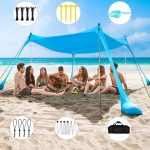 Toldo de playa – Lona portátil para camping – 4 postes de aluminio – Protección UV – Refugio solar para exteriores – (300 x 300 x 200 cm)