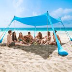 Toldo de playa – Lona portátil para camping – 4 postes de aluminio – Protección UV – Refugio solar para exteriores – (300 x 300 x 200 cm)