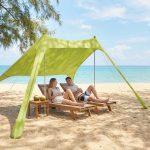 Outsunny Carpa Playa Plegable 208x200 cm, Toldo Playa Portátil para 2 4 Personas con Esterilla, UPF50+, Postes de Aluminio, Pala, Estacas y Bolsa de ...