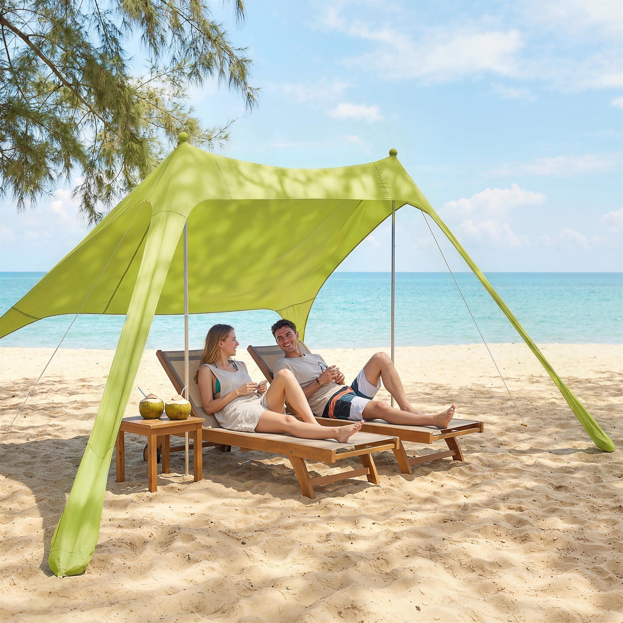toldos-camping-428bsi-1.jpg Outsunny Carpa Playa Plegable 208x200 cm, Toldo Playa Portátil para 2 4 Personas con Esterilla, UPF50+, Postes de Aluminio, Pala, Estacas y Bolsa de ... - Imagen 1